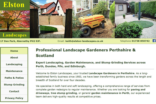 Elston Landscapes website homepage preview