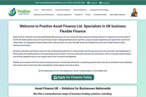 Positive Asset Finance Ltd website homepage preview